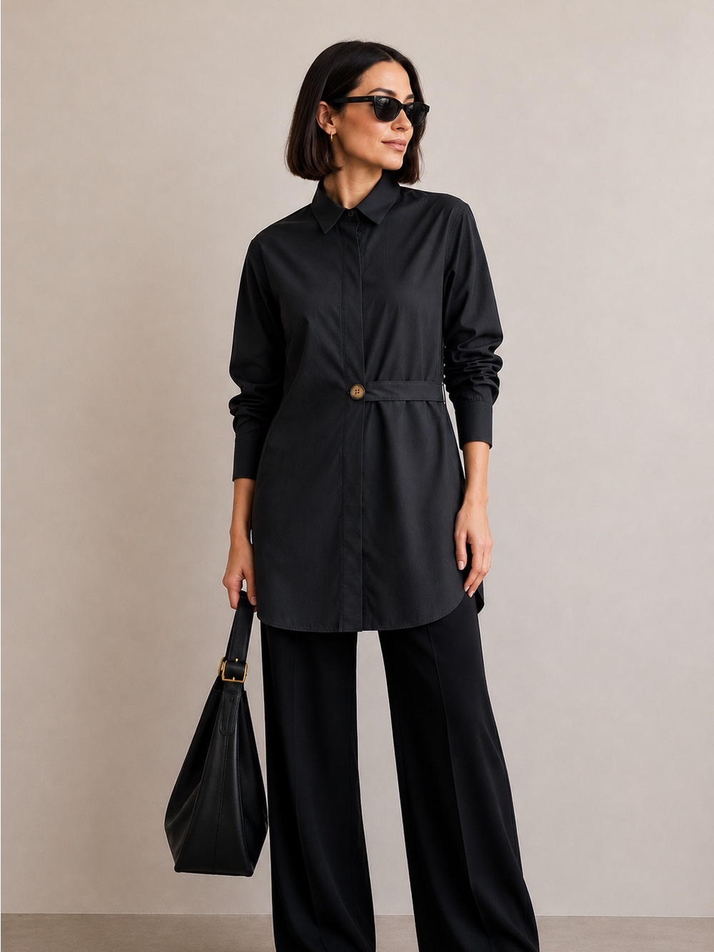 Koton Dark Slate Button-Accent Shirt Dress